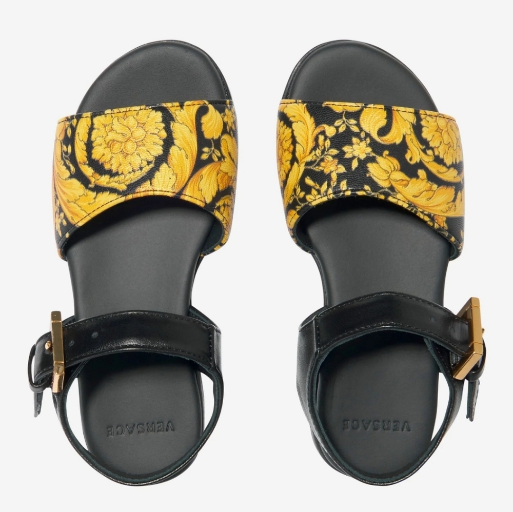 BNWT VERSACE GIRLS GOLD & BLACK BAROCCO SANDALS Size 25
